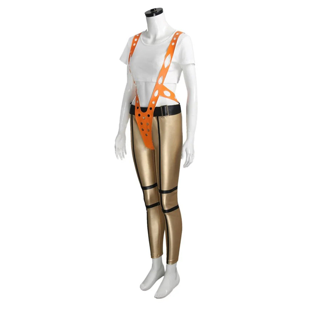 Il Quinto Elemento Costume Cosplay Leeloo Tuta Attillata Pantaloni Maglietta Corta