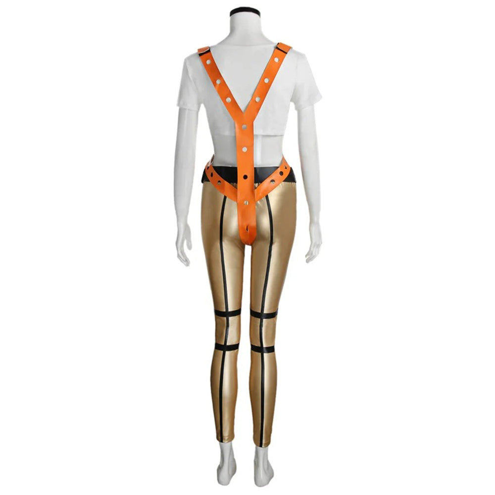 Il Quinto Elemento Costume Cosplay Leeloo Tuta Attillata Pantaloni Maglietta Corta