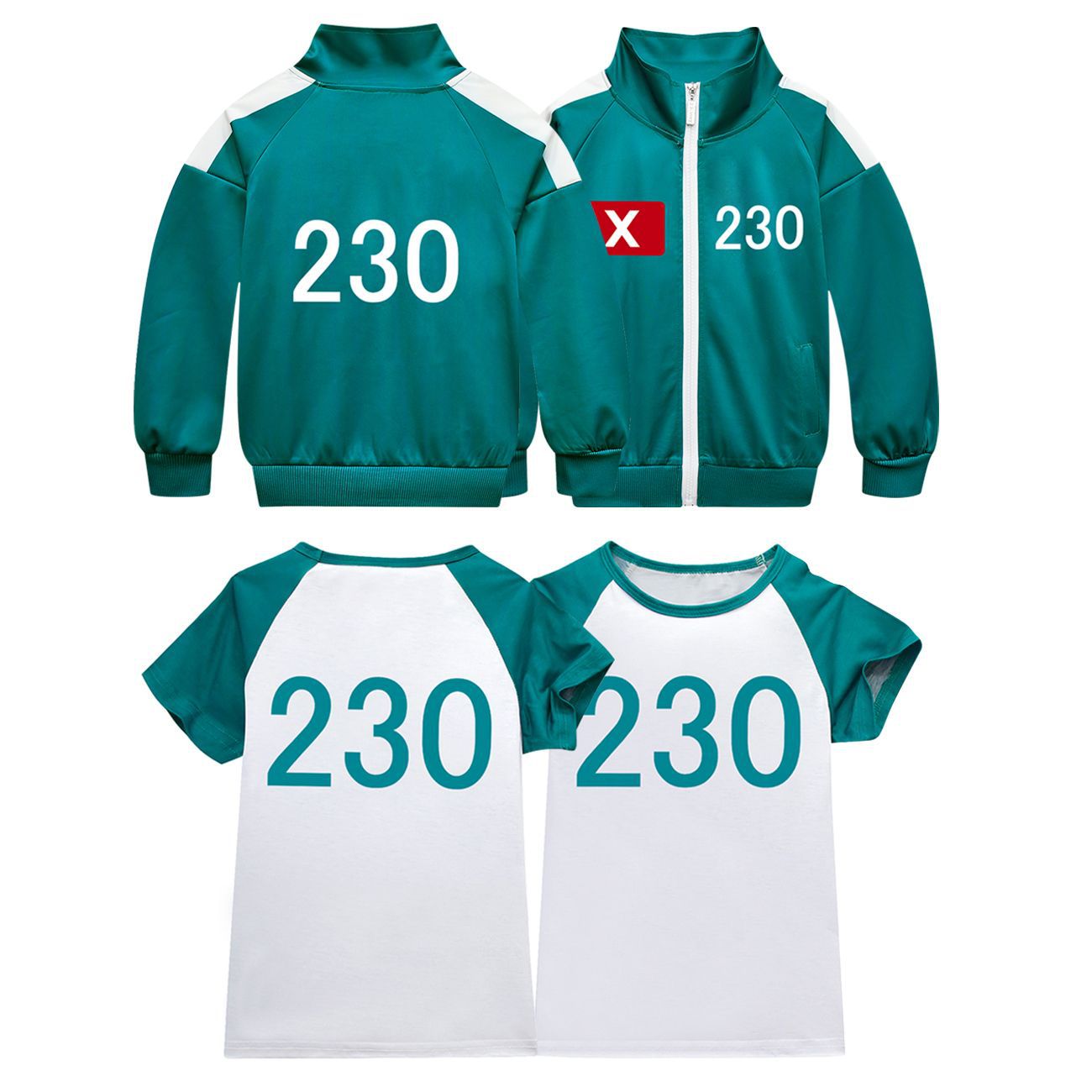 Tuta da gioco per adulti e bambini, costume da giocatore, cosplay di calamaro, giacca verde, maglietta