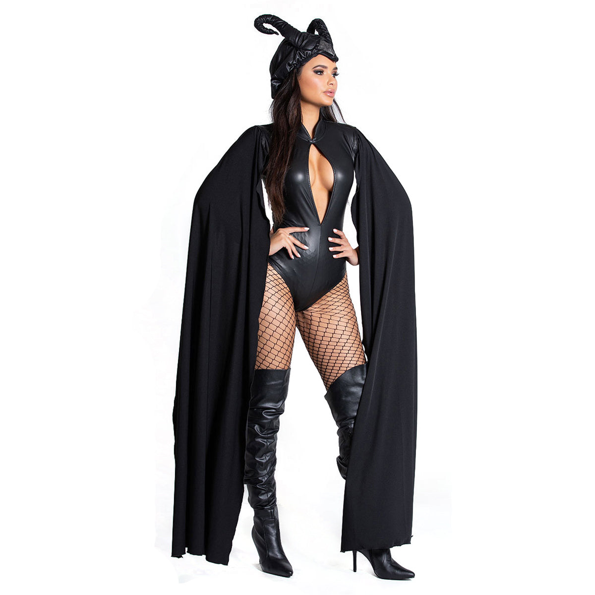 Costume da Maschera Malefica con Corna da Toro Halloween Strega Donna