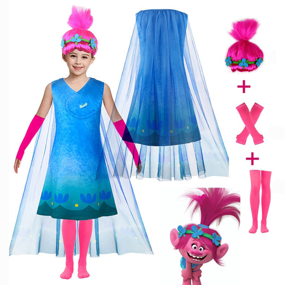 Costume da Principessa Poppy per Ragazze Trolls World Tour Set Abito