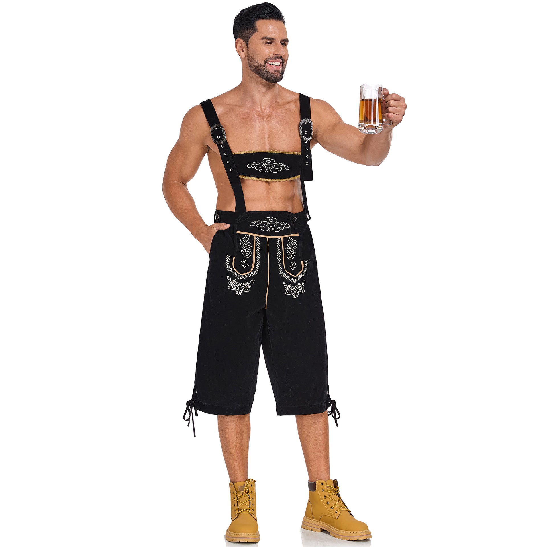 Costume bavarese tedesco da uomo per Oktoberfest Pantaloni salopette in velluto Halloween