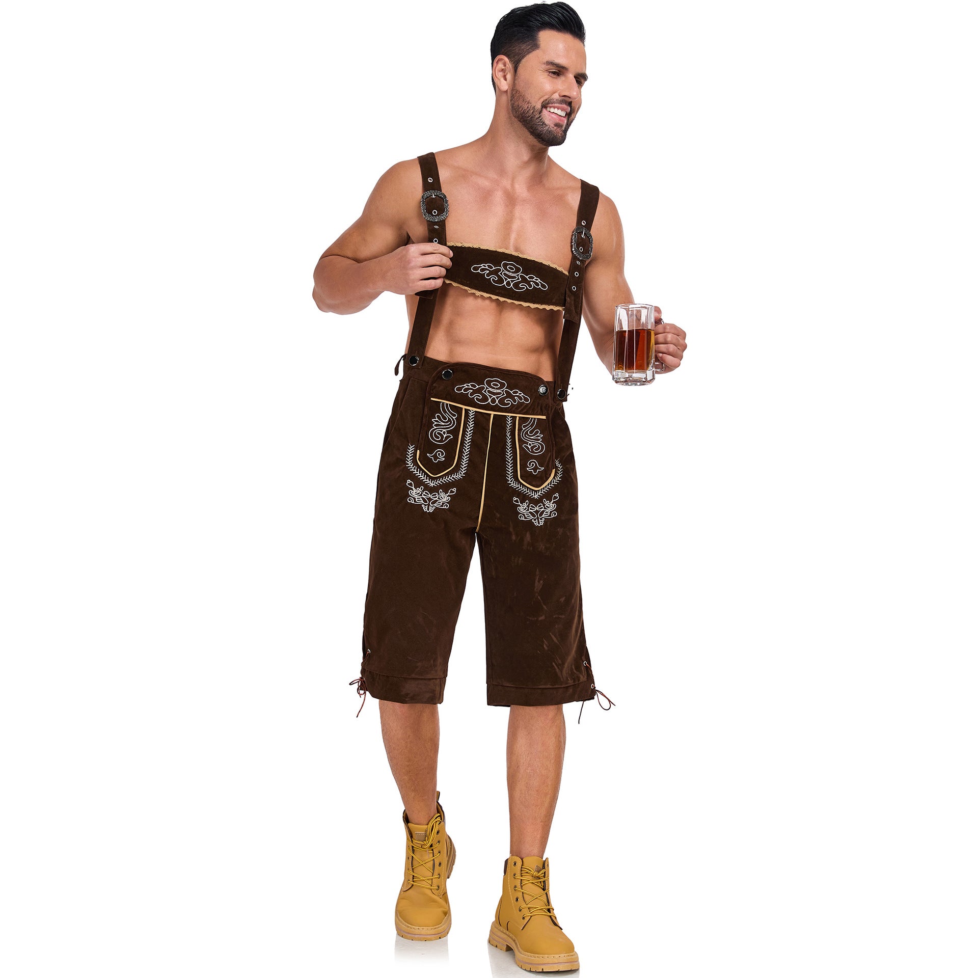 Costume bavarese tedesco da uomo per Oktoberfest Pantaloni salopette in velluto Halloween