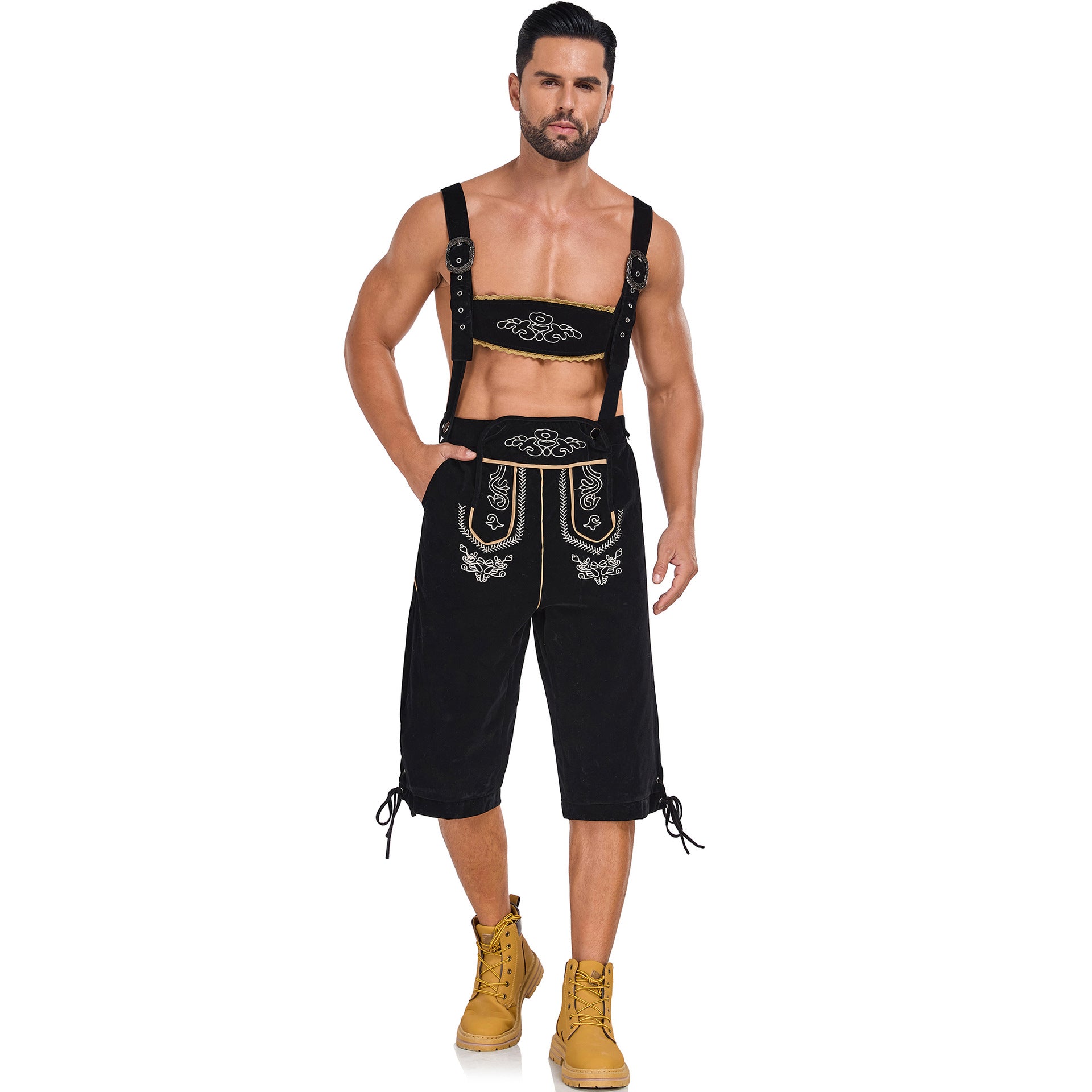 Costume bavarese tedesco da uomo per Oktoberfest Pantaloni salopette in velluto Halloween