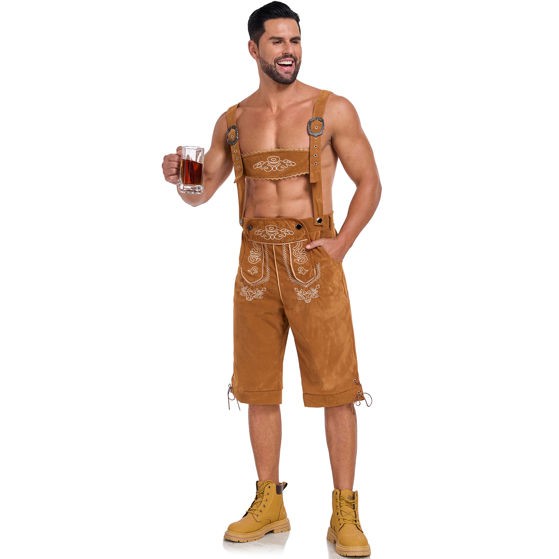 Costume bavarese tedesco da uomo per Oktoberfest Pantaloni salopette in velluto Halloween