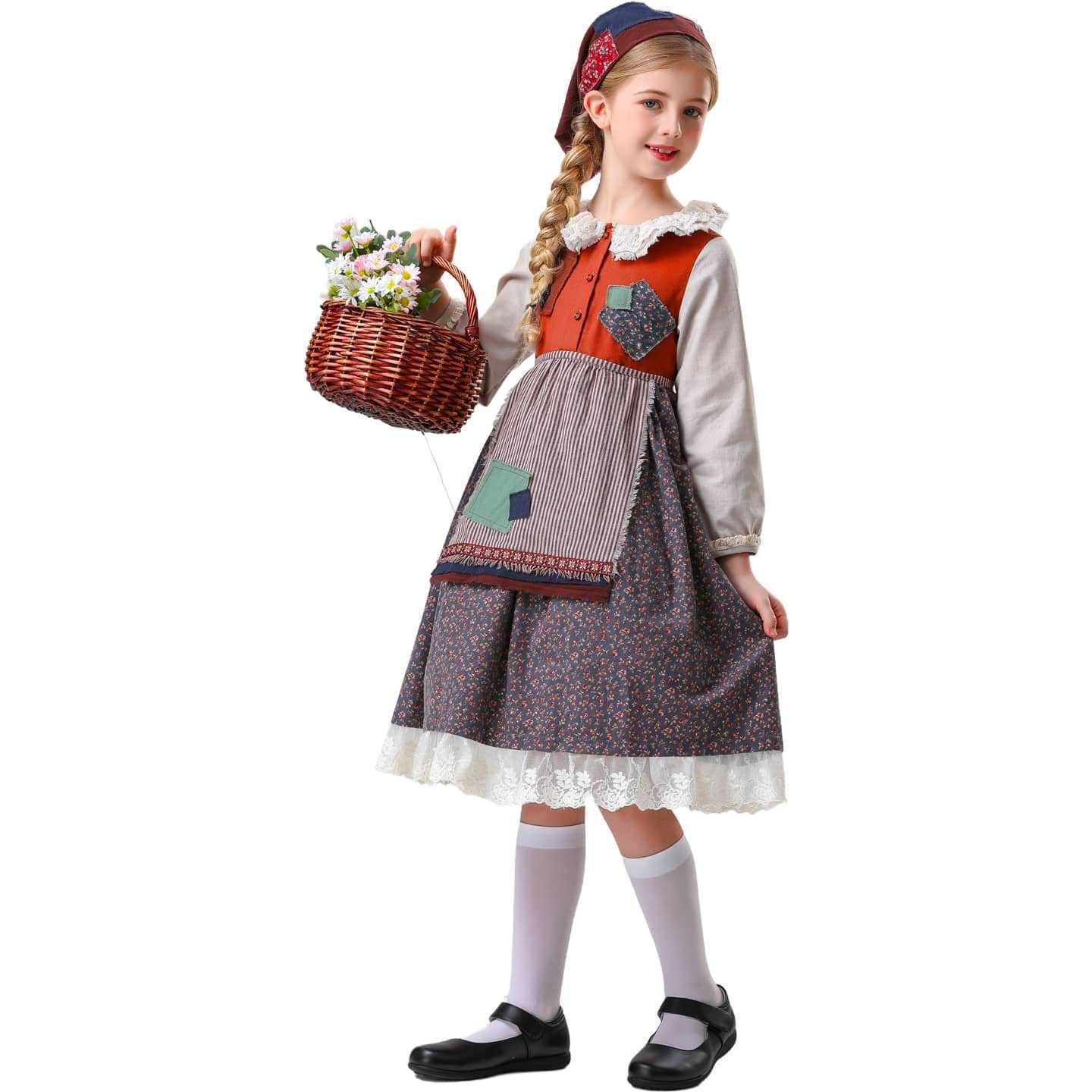Costume da cameriera per bambini La piccola fiammiferaia Vestito divertente per festa di Halloween