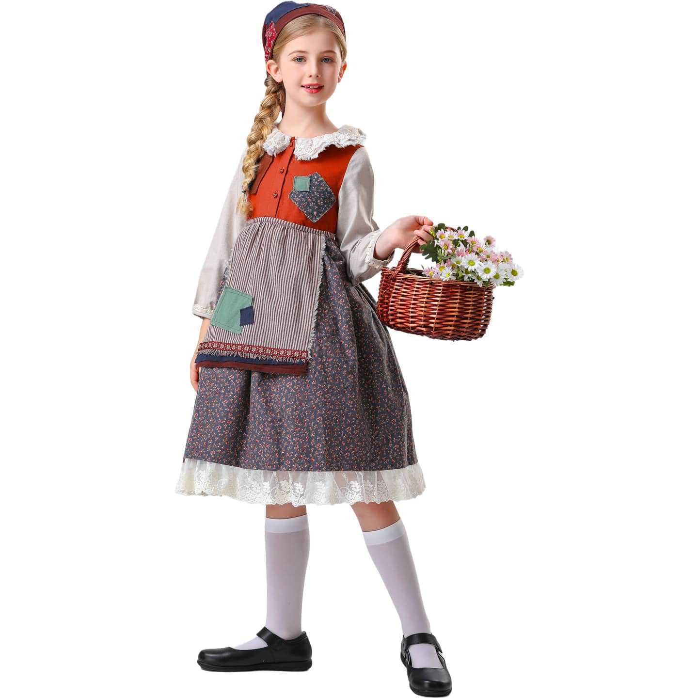 Costume da cameriera per bambini La piccola fiammiferaia Vestito divertente per festa di Halloween