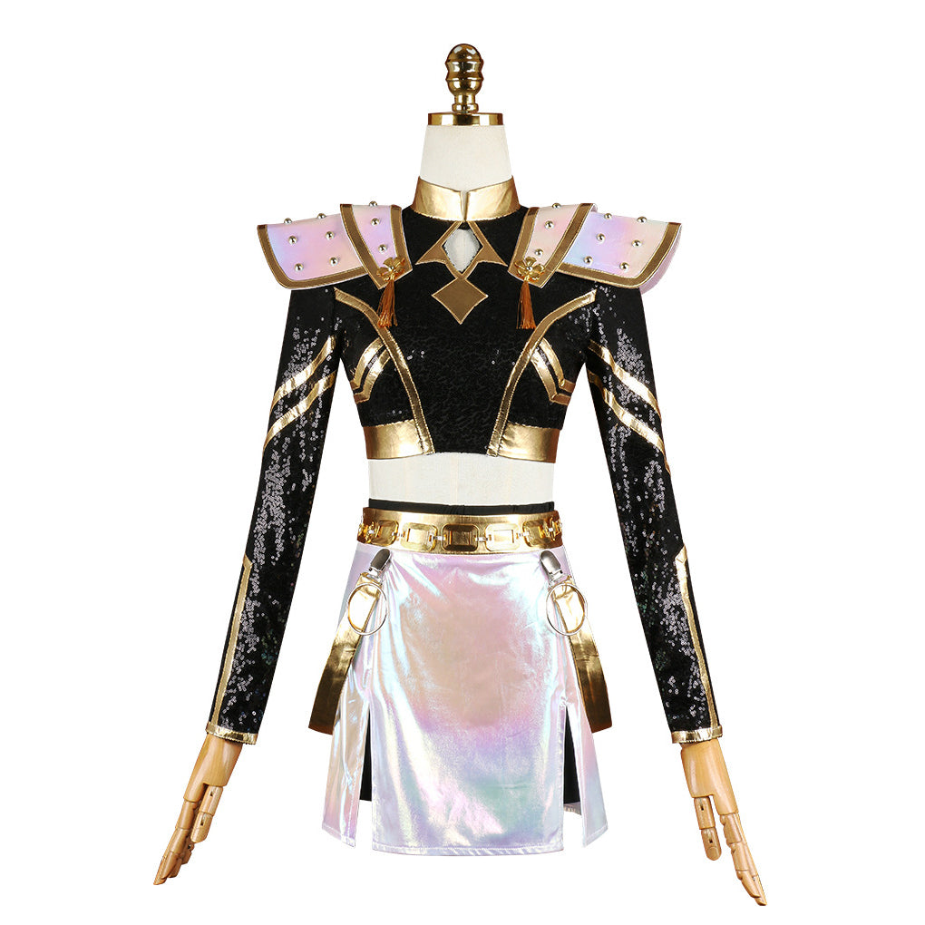 Costume cosplay Kpop Cacciatrice di Streghe Zoe Nero e Oro per Performance