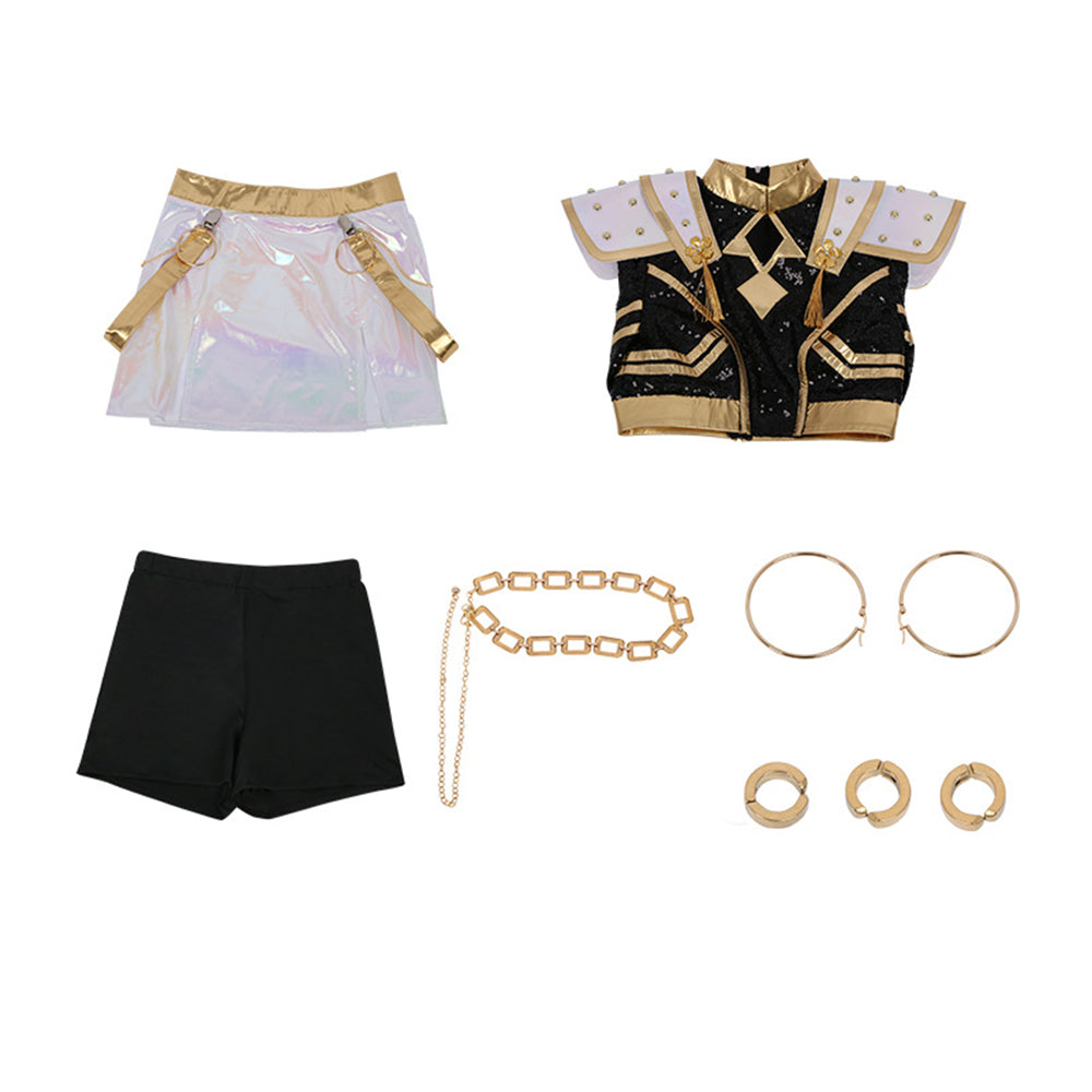 Costume cosplay Kpop Cacciatrice di Streghe Zoe Nero e Oro per Performance