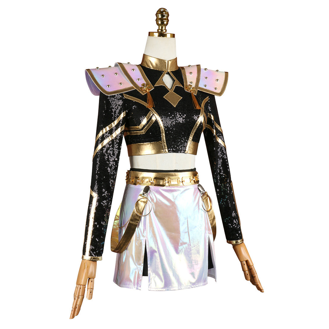 Costume cosplay Kpop Cacciatrice di Streghe Zoe Nero e Oro per Performance