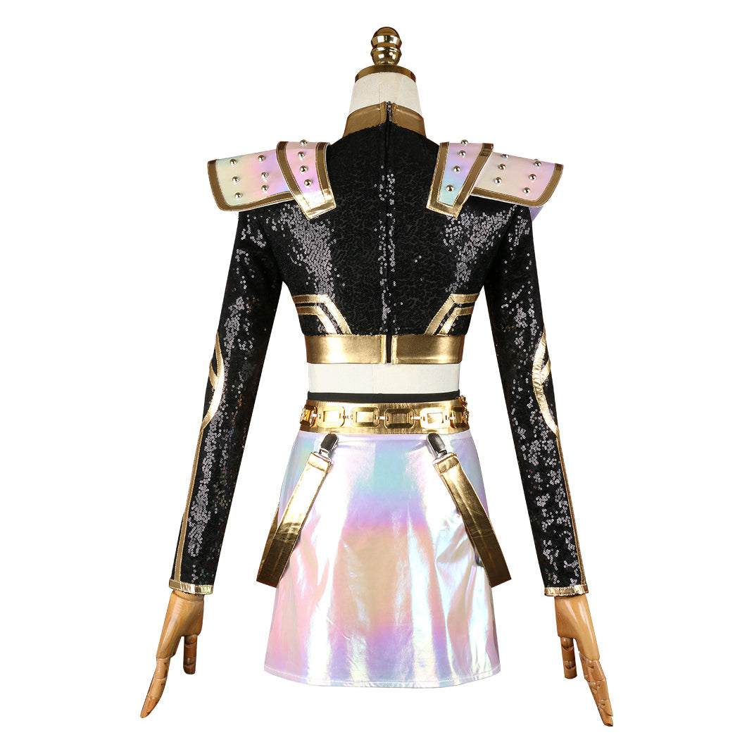 Costume cosplay Kpop Cacciatrice di Streghe Zoe Nero e Oro per Performance