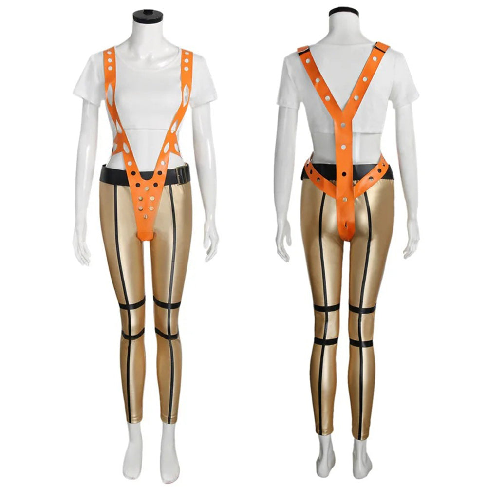 Il Quinto Elemento Costume Cosplay Leeloo Tuta Attillata Pantaloni Maglietta Corta