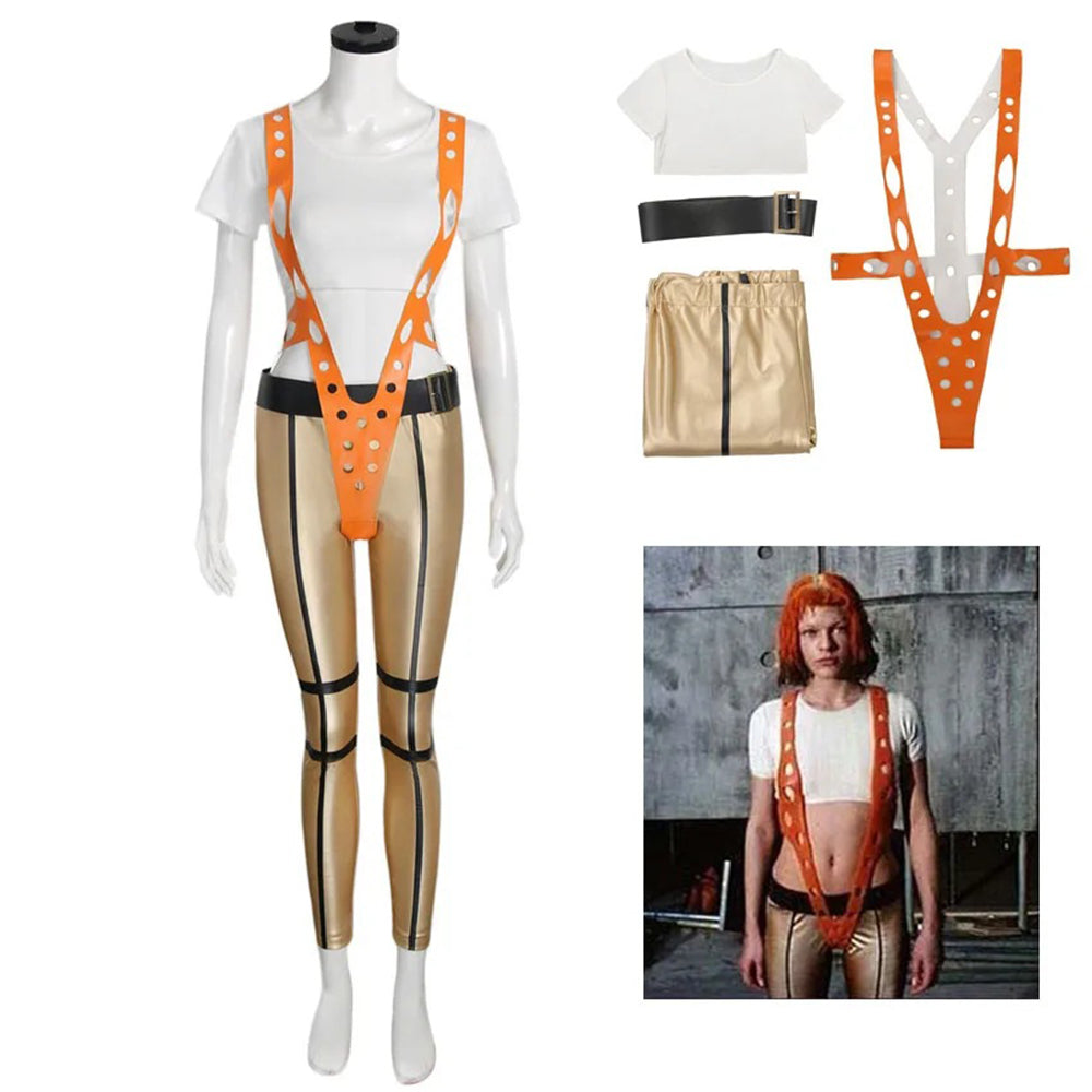 Il Quinto Elemento Costume Cosplay Leeloo Tuta Attillata Pantaloni Maglietta Corta