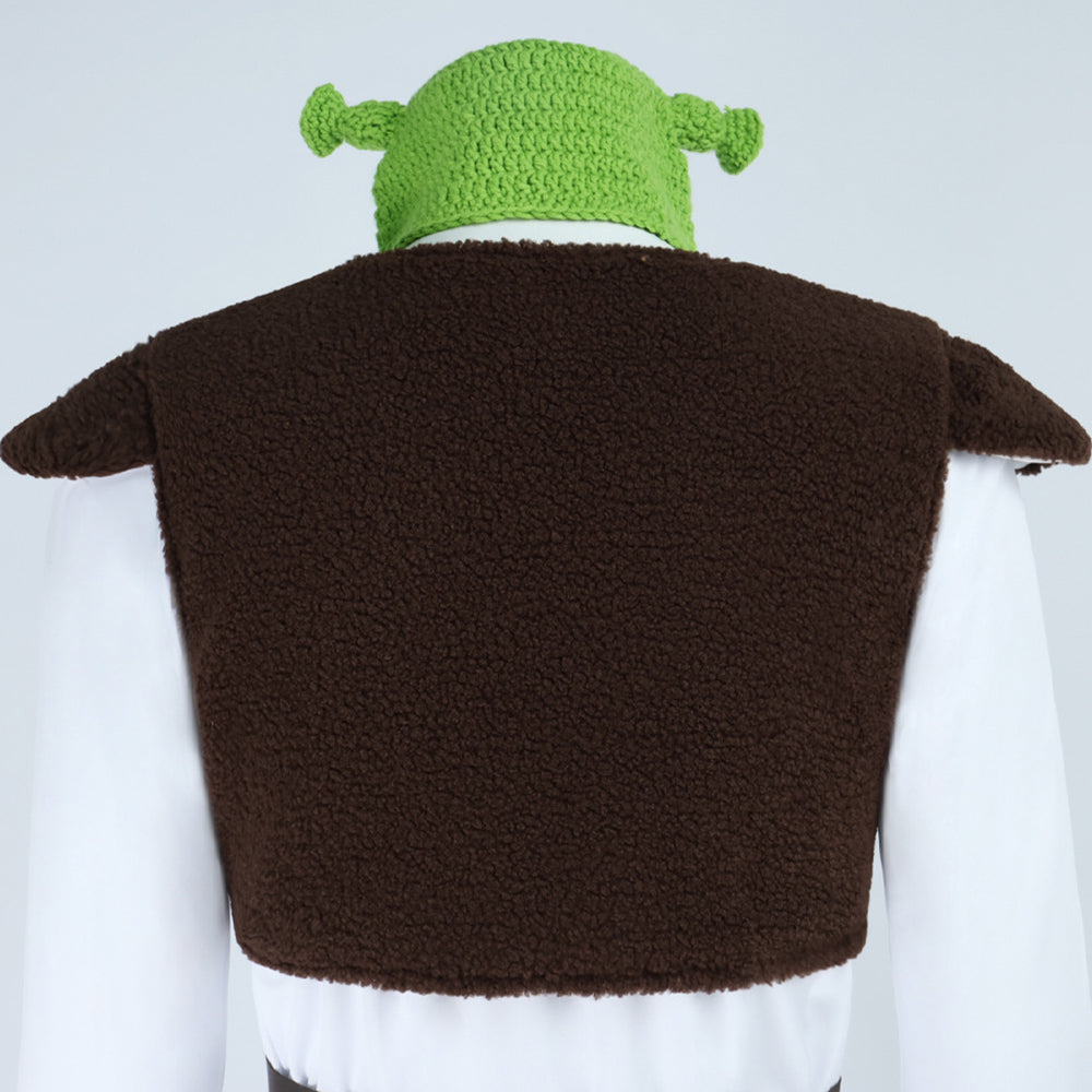 Costume da uomo cosplay mostro verde Shrek Halloween completo con gilet in pile e completo