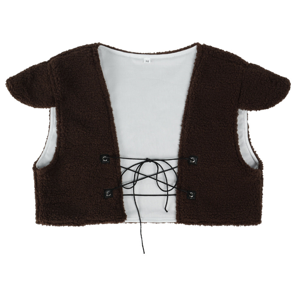 Costume da uomo cosplay mostro verde Shrek Halloween completo con gilet in pile e completo