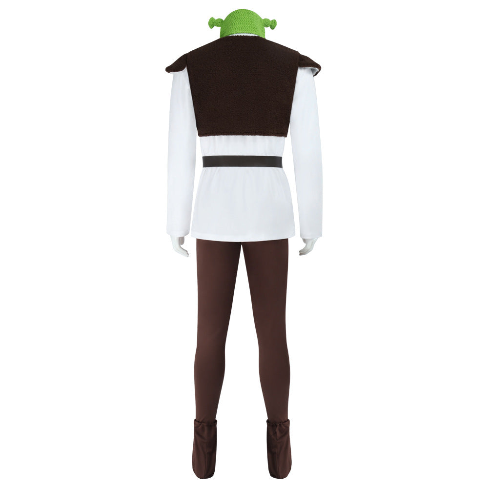 Costume da uomo cosplay mostro verde Shrek Halloween completo con gilet in pile e completo