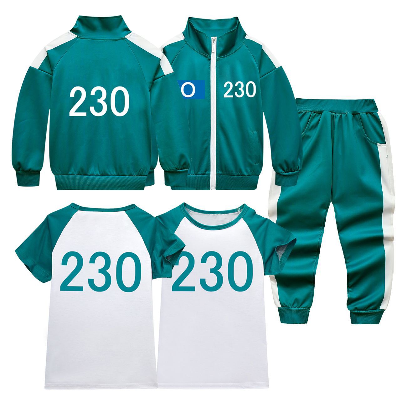 Tuta da gioco per adulti e bambini, costume da giocatore, cosplay di calamaro, giacca verde, maglietta