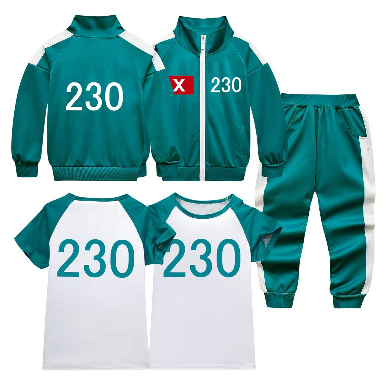Tuta da gioco per adulti e bambini, costume da giocatore, cosplay di calamaro, giacca verde, maglietta