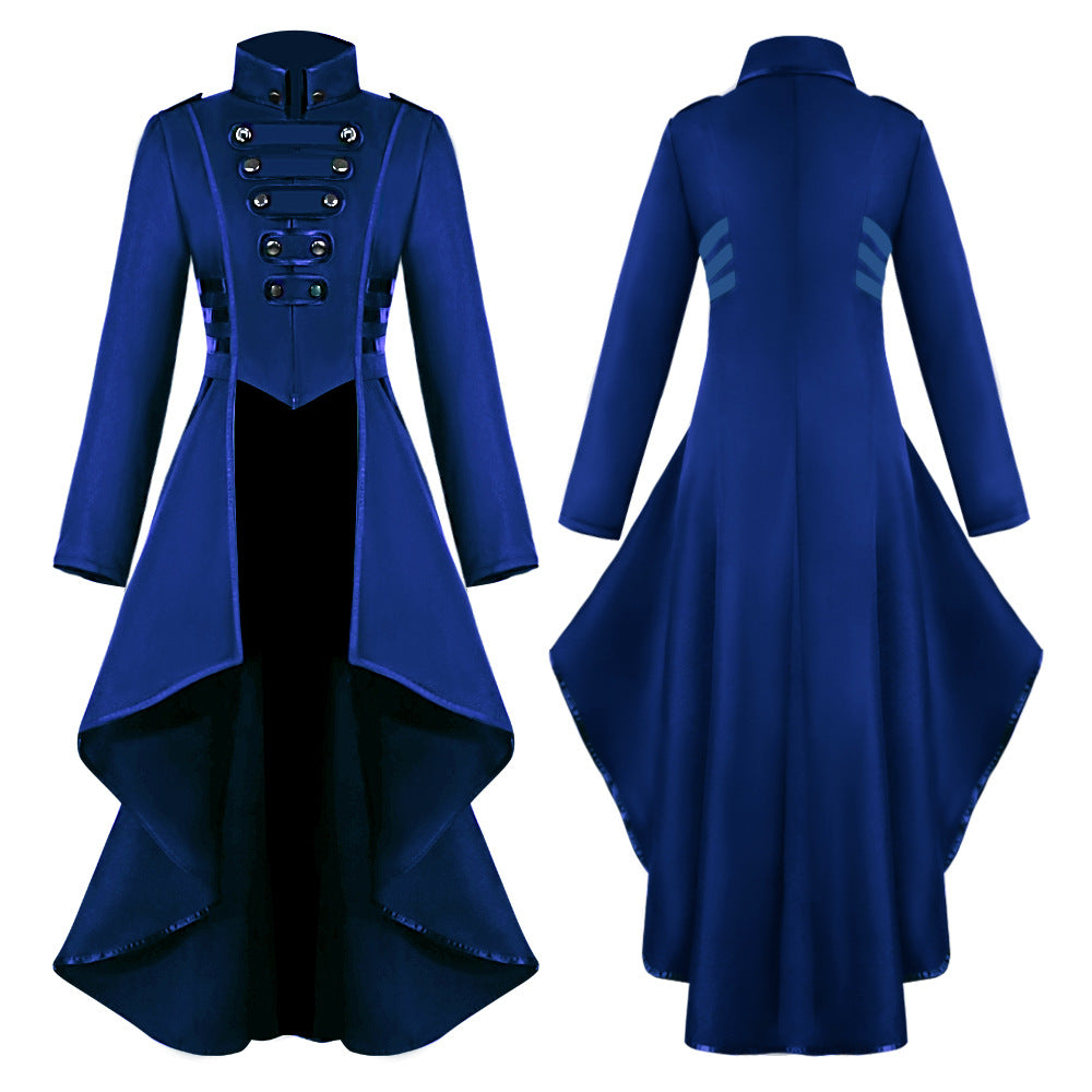 Costume medievale abito smoking donna rever orlo irregolare top lungo retrò