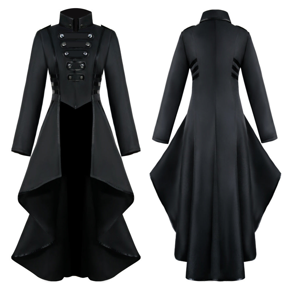 Costume medievale abito smoking donna rever orlo irregolare top lungo retrò