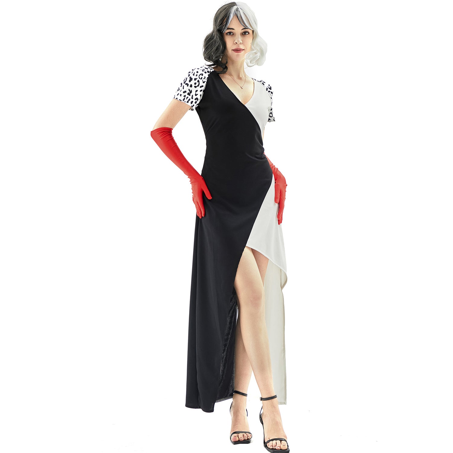 Costume da vestito Cruella dalmata KuIra Stage Halloween