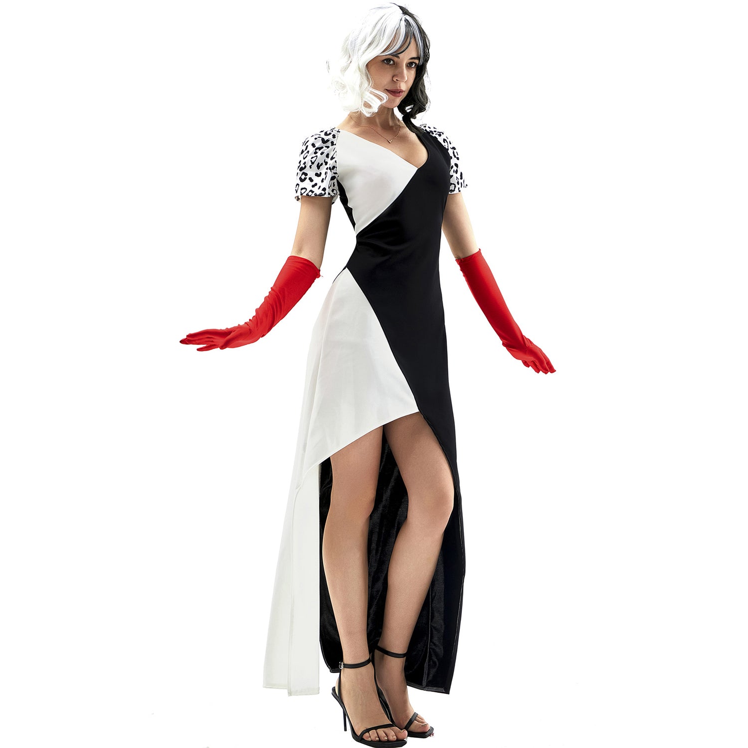 Costume da vestito Cruella dalmata KuIra Stage Halloween