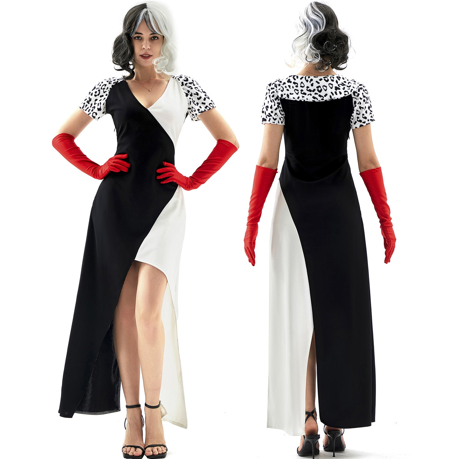 Costume da vestito Cruella dalmata KuIra Stage Halloween