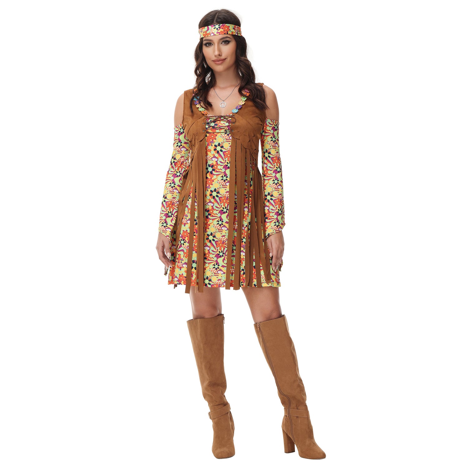 Costume Hippie Puro Vestito Classico Stile Retrò per Donna