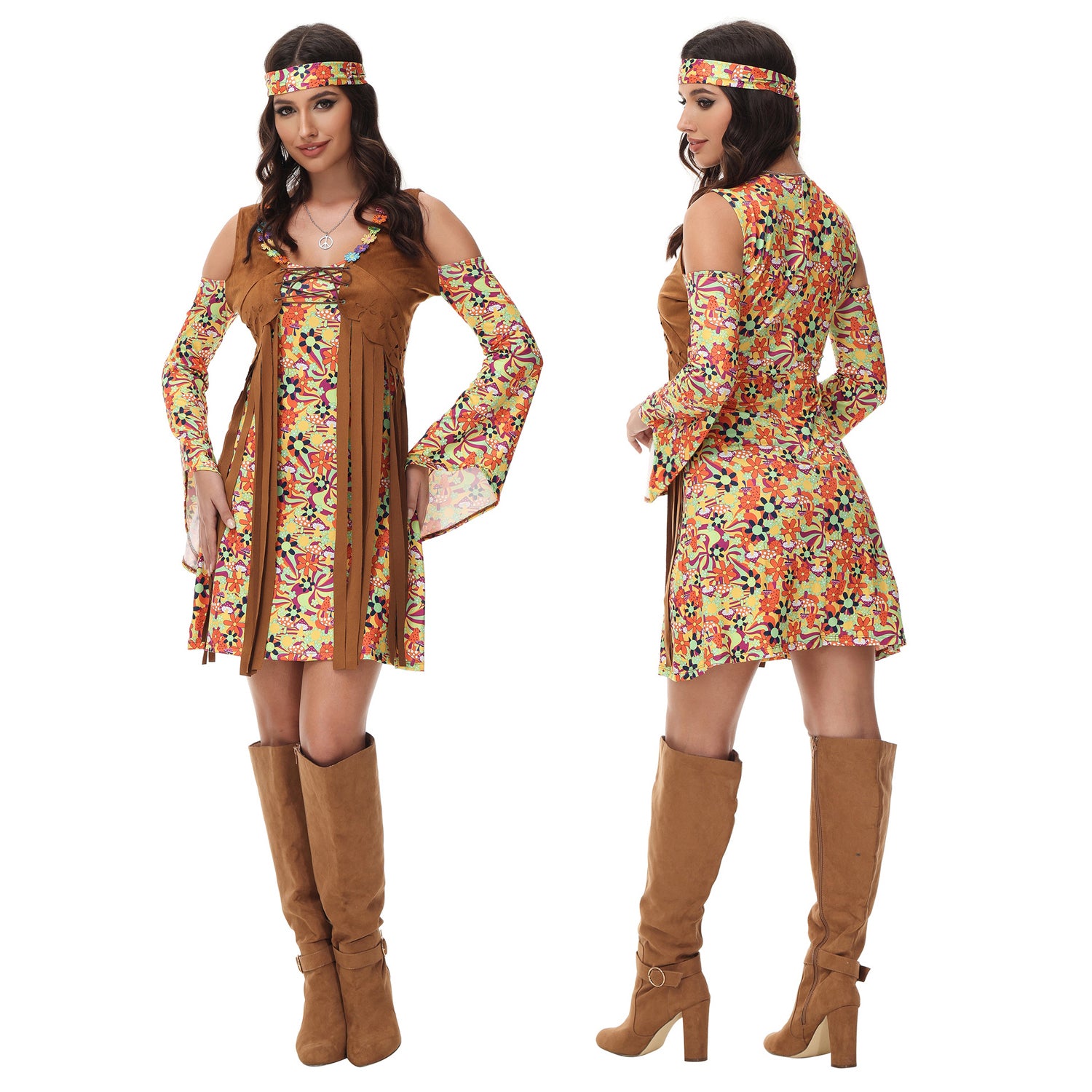 Costume Hippie Puro Vestito Classico Stile Retrò per Donna