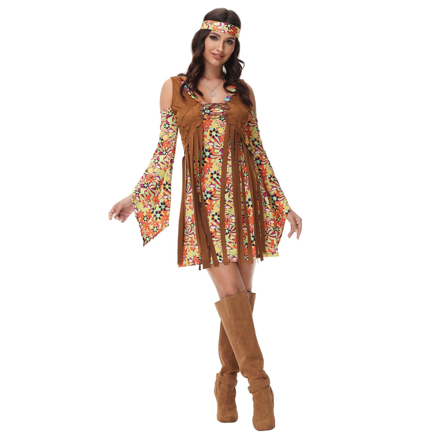 Costume Hippie Puro Vestito Classico Stile Retrò per Donna