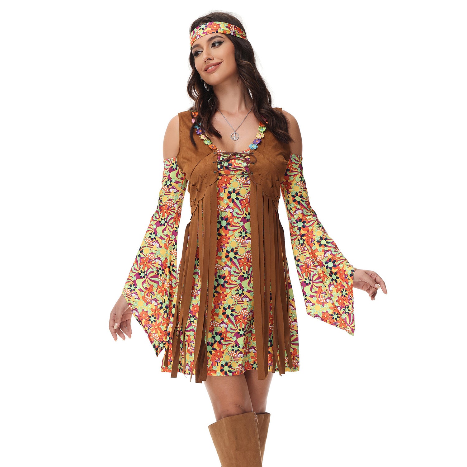 Costume Hippie Puro Vestito Classico Stile Retrò per Donna