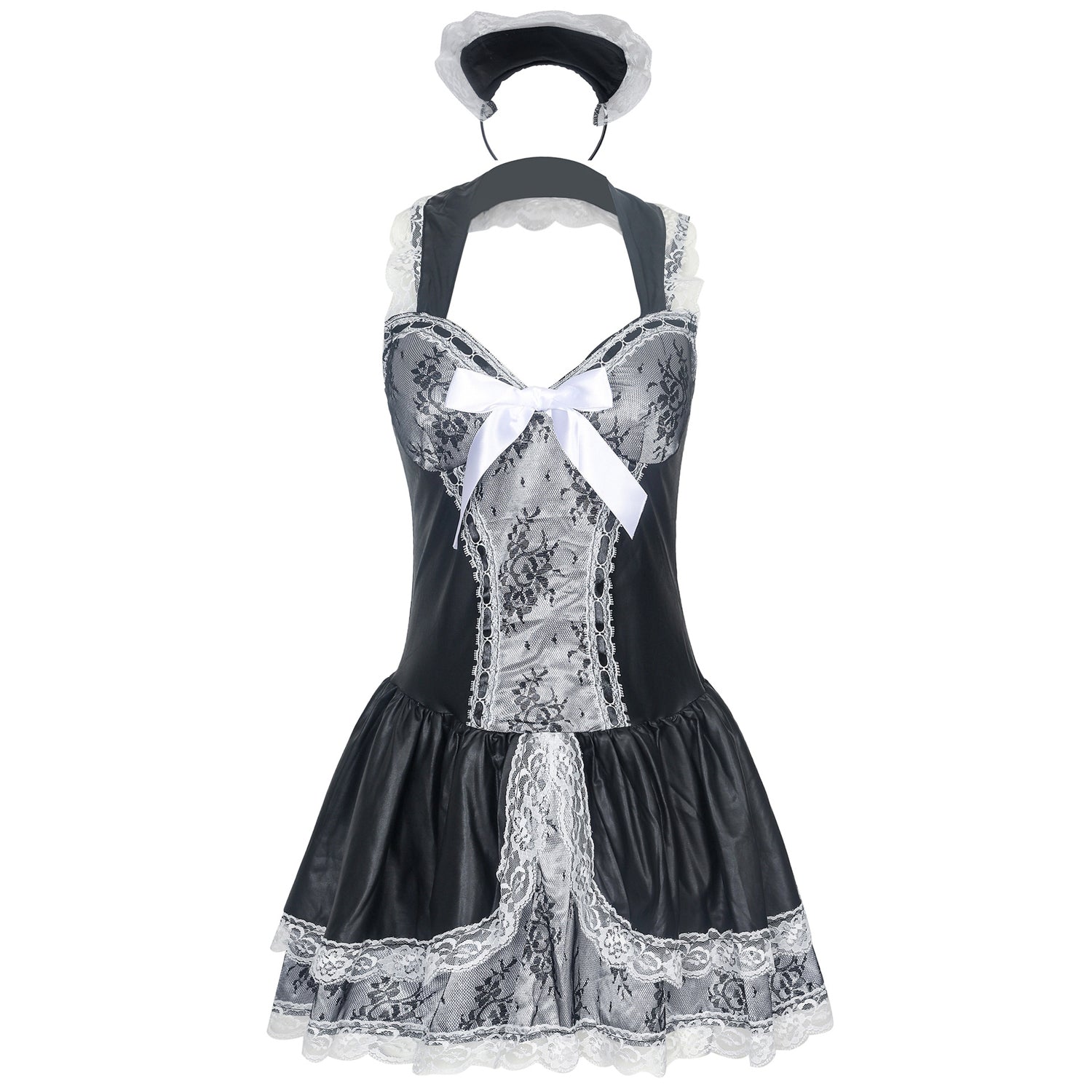 Costume da gioco vestito da cameriera francese in pizzo