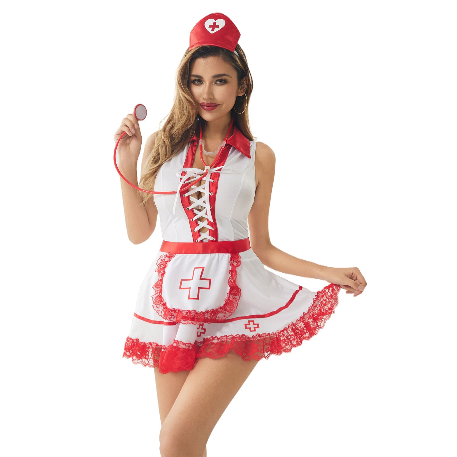 Costume da infermiera con abito uniforme e laccio per donna