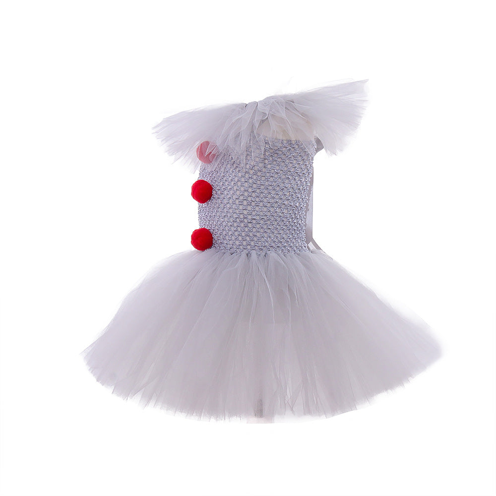 Costume per bambini e bambini piccoli di Halloween Pennywise per festa di carnevale, travestimento da clown del circo con tutu