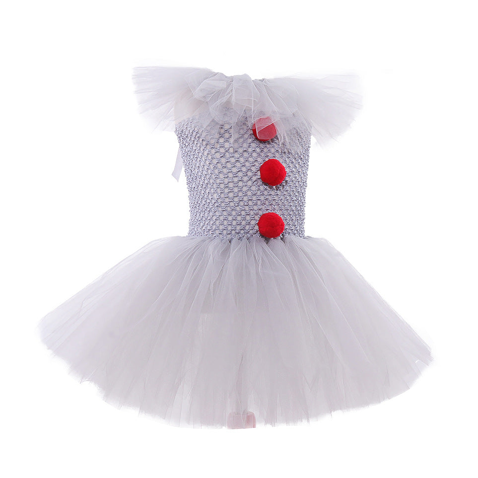 Costume per bambini e bambini piccoli di Halloween Pennywise per festa di carnevale, travestimento da clown del circo con tutu