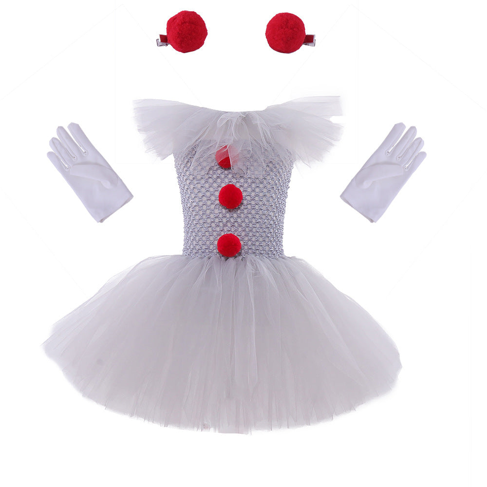 Costume per bambini e bambini piccoli di Halloween Pennywise per festa di carnevale, travestimento da clown del circo con tutu