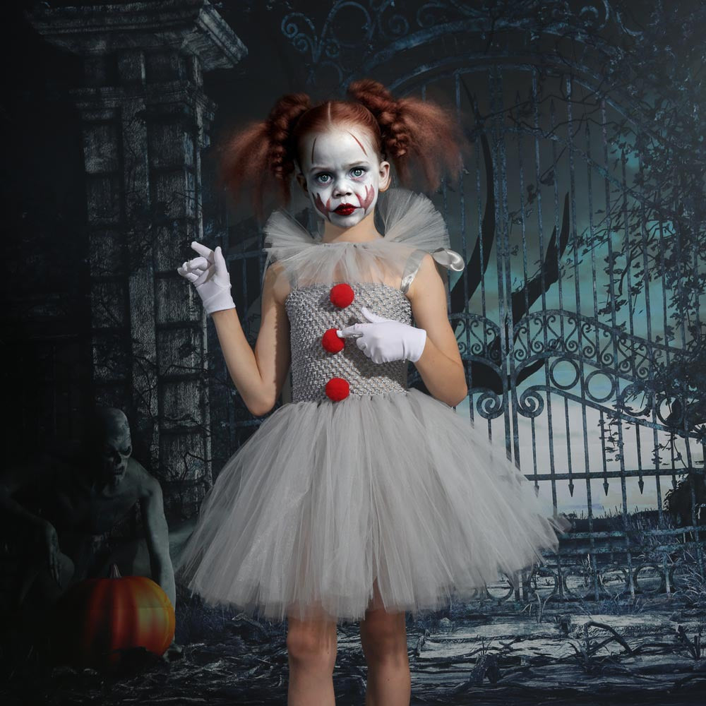 Costume per bambini e bambini piccoli di Halloween Pennywise per festa di carnevale, travestimento da clown del circo con tutu